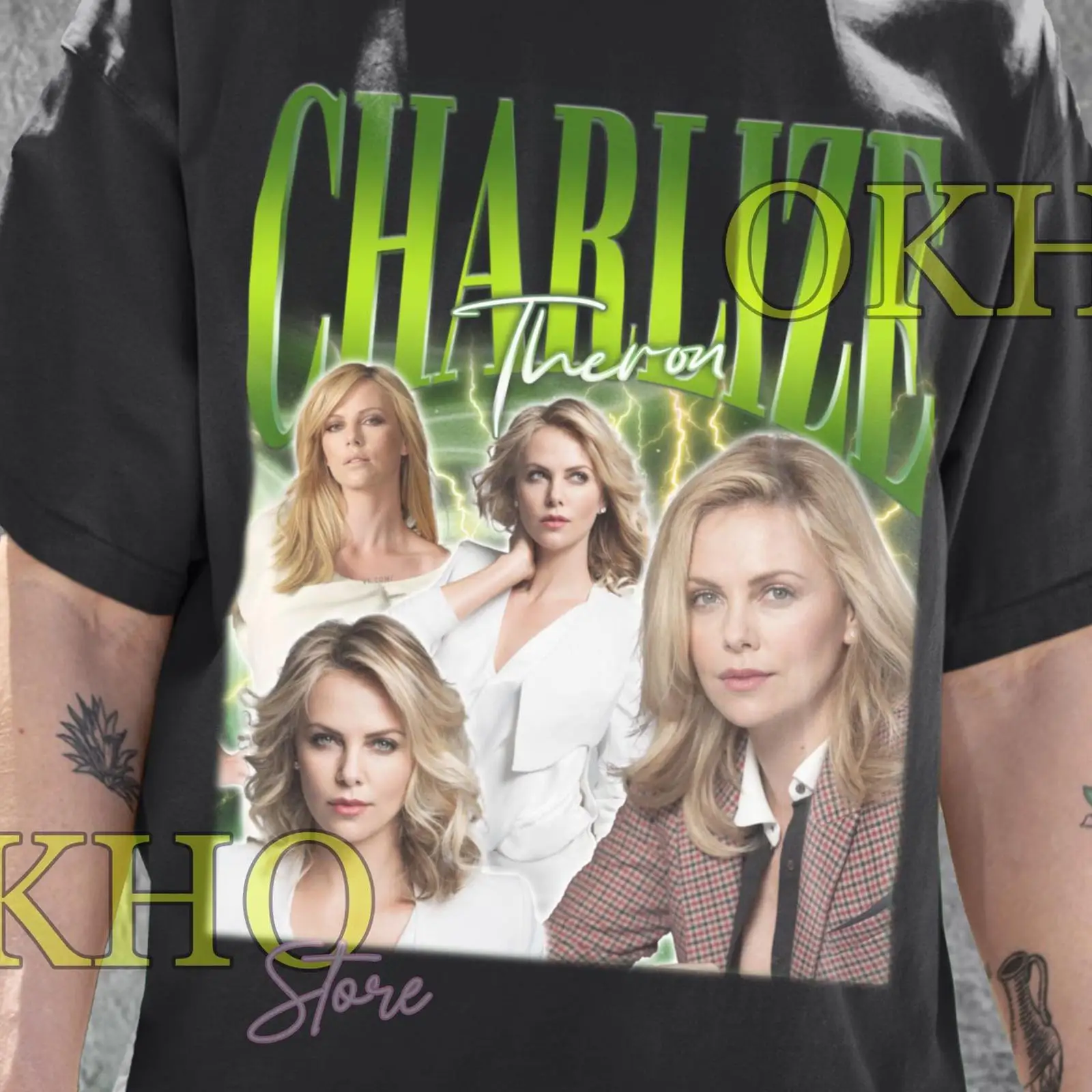 Vintage Fashion Collage - T-shirt Collage Charlize Theron vintage délavé,