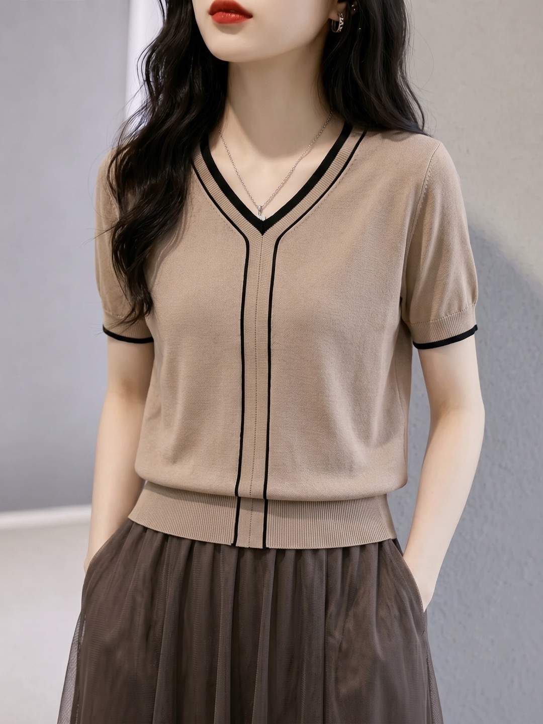 Vintage Fashion Years - Haut tricoté en soie glacée de