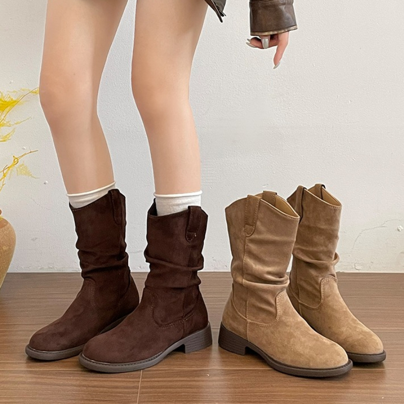 Vintage Fashion Rome - Bottines Western plissées à talon épais